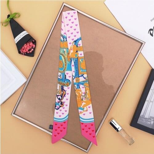 Heart print Luxury Brand Scarf Women Silk Scarf Designer Neckerchief Headband For Ladies Skinny Handbag Scarves Neck Pareo G34