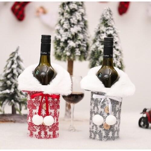 Christmas Plush Wine Bottle Cover Christmas Wine Bags Ornament Festival Party Home Kitchen Decoration Crafts