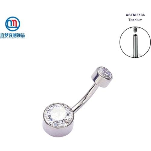 Hand Polished ASTM F136 Titanium Internally Threaded Clear Cubic Zirconia Stone Belly Ring Navel Piercing