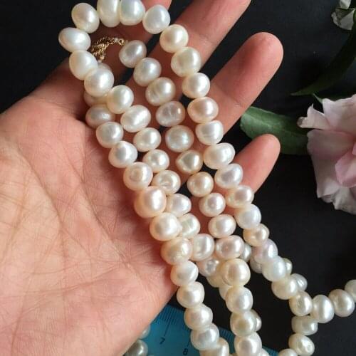 Hand knotted 7-8mm natural white irregular freshwater pearl necklace 90cm fashion jewelry