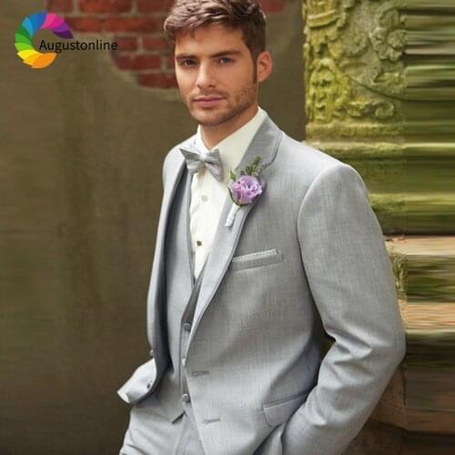 Gray Business Men Suits Wedding Groom Tuxedos 3 Pieces (Jacket+Pants+Vest) Prom Wear Bridegroom Suits Blazer