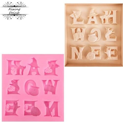 DIY Halloween Witch ghost pumpkin letter shape silicone mold soft candy chocolate cake decoration die