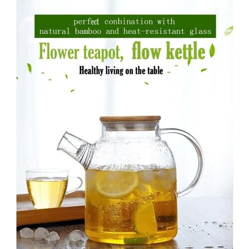 Cold water Glass kettle with Capacity Bamboo Lid/Stainless Lid, Water Pitcher Tea pot Great for Tea juice Water Coffee Lemonade