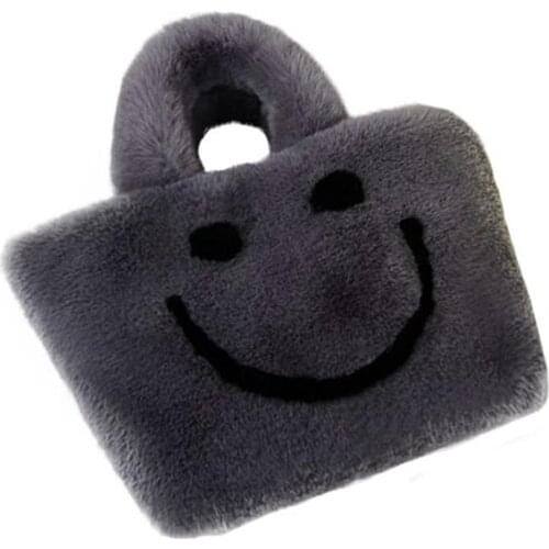 New travel bag winter fashion handbag female smiley winter plush large chain bag messenger bag warm soft leather bag