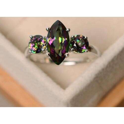 Vintage Silver Color Rings Rainbow Crystal Horse Eye Ring Women Engagement Decoration Multicolor Top Quality Fashion Ring