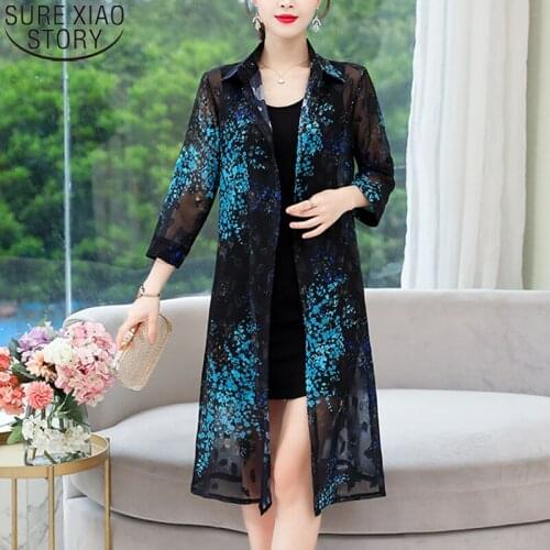 Cardigan Long Blouse 2021 Print Streetwear Shirts Women Summer Women Long Sleeve Chiffon Blouse Sun Protection Clothing 9128 50