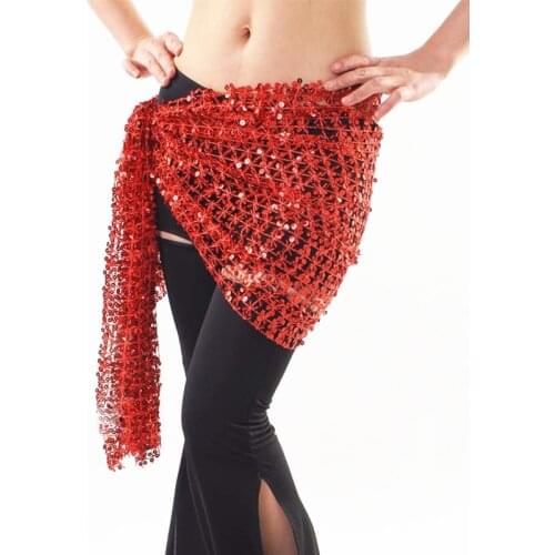 Belly Dance Hip Scarf Women Dance Clothes Accessories Stretchy Crochet Net Belt Flower Sequins lace-up