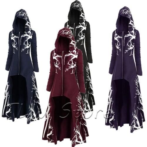 Womens Medieval Party Dress Tunic Hooded Robe Cloak Knight Gothic Wizard Halloween Fancy Dress Masquerade Cosplay Large Size