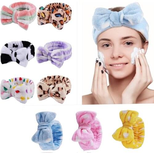 1PC Headbands Bow Shower Elastic Hair Band Coral Fleece Headbands for Washing Face Head Wraps for Makeup Cosmetic Sweet Headband