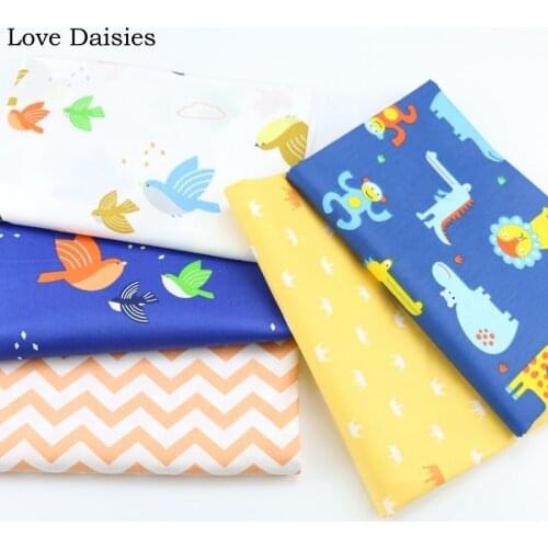 100% cotton twill WHITE BLUE cartoon colorful dove pigeon birds forest animals chevron fabrics for DIY bedding handwork decor