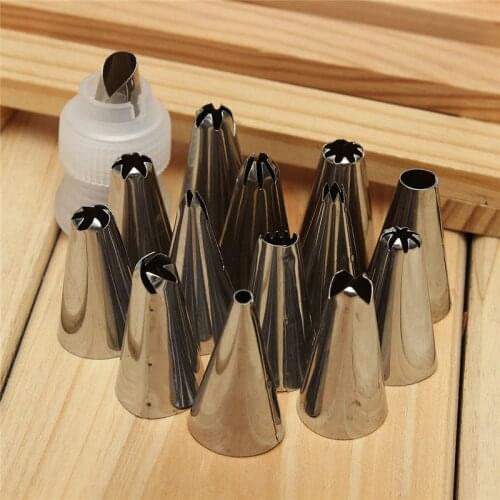 14Pcs/Set Icing Piping Cake Nozzles Pastry Tips Reusable Stainless Steel Kitchen Gadgets Fondant Cream Molds