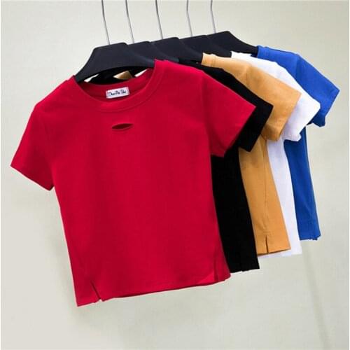 2021 Summer Tees Tops Women T-Shirt Casual Turtleneck Tee Shirt Woman Solid Cotton T Shirt Short Sleeve Top Tees Slim T-shirt