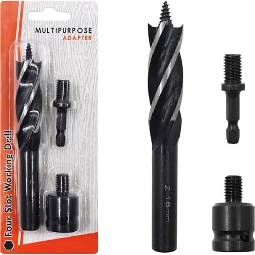 3pcs Woodworking Electric Wrench Wind Approved Hexagonal Shank Tapper Four-Slot Deep Hole Drill Brad Point Drill Bits Set