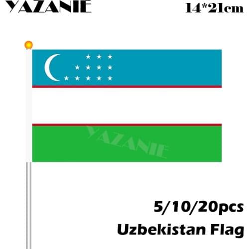 YAZANIE 14*21cm 5/10/20pcs Uzbekistan Hand waving Flag #8 Polyester World Countries National Flag Office Activity Free Shipping