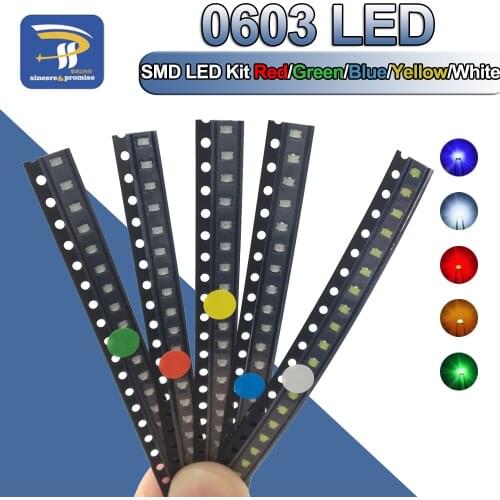 5 Colors x20 Pcs =100pcs SMD 0603 LED DIY Kit Super Bright Red/Green/Blue/Yellow/White Water Clear LED Light Diode Set