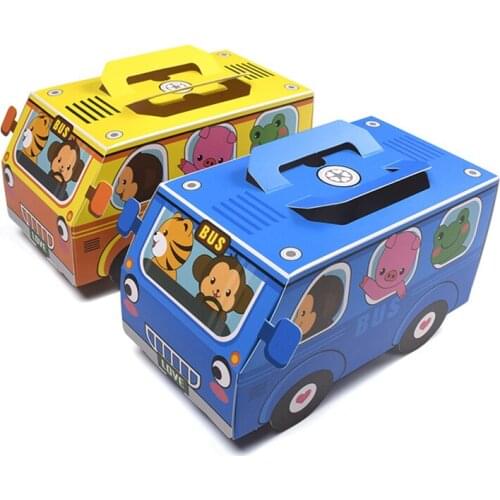 50Pcs Blue Paper Candy Box Cartoon Car Gift Box Baking Chocolate/Biscuit Packaging Boxes Wedding Party Favor Cake Box 17.5x9x8cm