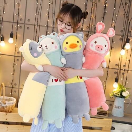 65-120CM cartoon animal long plush toy feather cotton long pillow sleeping pillow sofa cushion sleeping essential gifts