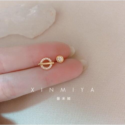 925 Sterling Silver Earrings For Women Set Gold Asymmetric Circle Fashion Design Jewelry INEFFA Anti-Allergic Girlfriend Gift