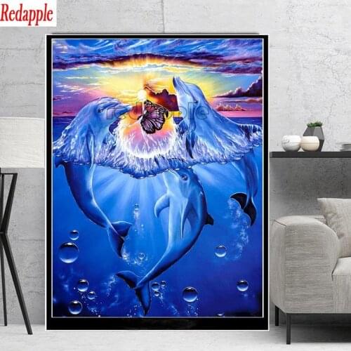 Diamond Embroidery Dolphin sunset Elves Cross Stitch Diamond Painting Kits Mosaic Animals Sale Rhinestones Art Handwork Gift