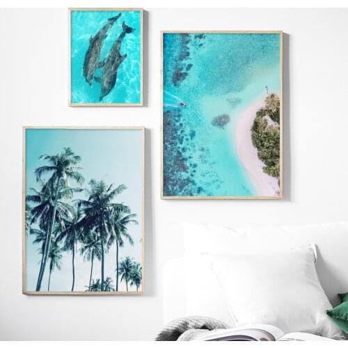 Beach Sea Green Palm Tree Dolphin Quote Wall Art Canvas Painting Nordic Posters And Prints Wall Pictures For Living Room Decor