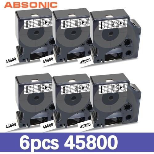 Absonic 6PK Compatible Dymo D1 19mm Label Tape 45800 Black on Clear for DYMO Maker LabelManager 500TS PnP Wireless Label Printer