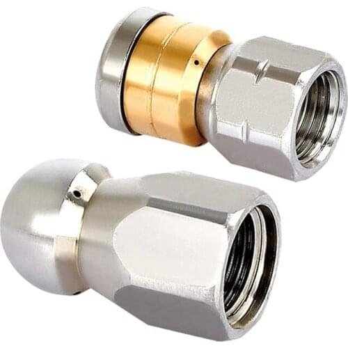 Sewer Jetter Hose Nozzle,High Pressure Washer Hose Nozzle,1 Button Nose Nozzle & 1 Rotating Nozzle,1/4 Inch Pack of 2