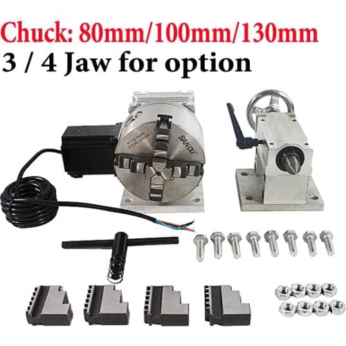 CNC Router A 4th Axle Rotary Axis Tailstock CNC dividing head 3 4 Jaw ChucK 80mm 100mm 130mm Rotation Axis For CNC3040 6040 6090