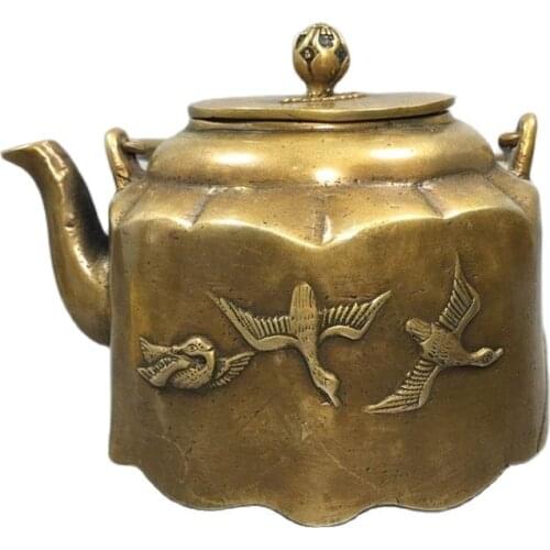 Chinese Old Copper Collection Pure Copper Wild Goose Wine jug