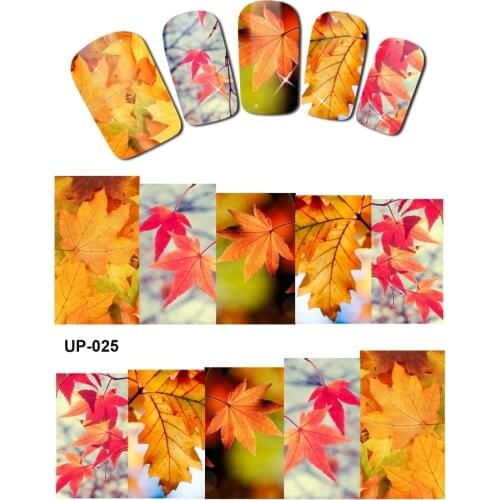 UPRETTEGO NAIL ART BEAUTY TATTOO WATER TRANSFER DECAL SLIDER RED YELLOW LEAVE LEAF MAPLE TREE UP025-030