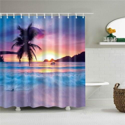 3D Summer Vacation Scenery Shower Curtain Colorful Landscape Print Shower Curtain Fashion Design For Bathroom Curtain