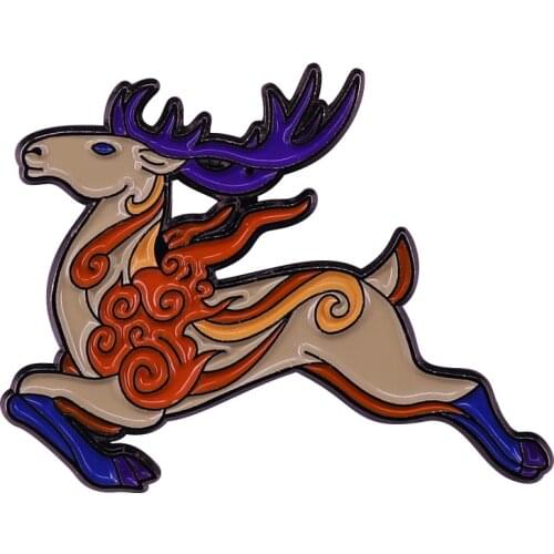 Mythical Deer Brooch Red Cloud Animal badge Running Beast Accessory