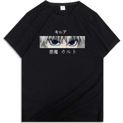 Fashion Hunter X Hunter Anime Mens T Shirt Tops Tees Killua Zoldyck Devil Eye Teeshirt Tops Short Sleeve Casual Men Tshirt Male