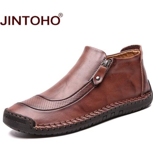 JINTOHO Genuine Leather Men Winter Shoes Fashion Men Ankle Leather Boots Casual Male Boots Male Snow Shoes Warm Snow Boots