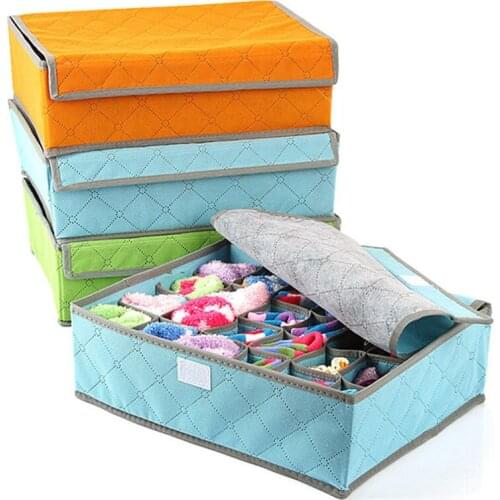 Non-woven Underwear Socks Bra Storage Box Foldable Drawer Organizer With Cover 7/16/24 Girds Wardrobe Closet Storage Organizer