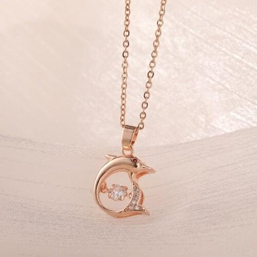 2021 New Korean Style Beating Heart Series Cute Dolphin Pendant Women Necklaces Elegant No Fade Female Neck Chain Jewelry Gifts