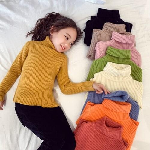 Autumn Winter Warm Girls Turtleneck Sweater Children Bottoming Knitted Sweater Casual Kids Girls Pullover Sweater 3-15T