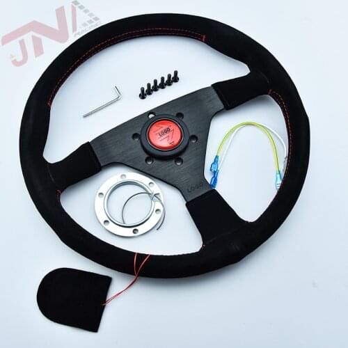 JNA Red Stitching Suede Leather Steering Fit Car and Racing Game 350MM Steering Wheel