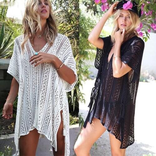 Sexy Bikini Cover Up Lace Hollow Crochet Swimsuit Beach Dress Women 2019 Summer Ladies Cover-Ups Bathing Suit Beach Wear Tunic