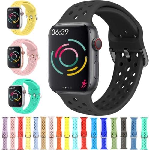 Silicone Strap For Apple Watch band 44mm 42mm 40mm 38mm Sport watchband bracelet iWatch for apple watch series 6 SE 5 4 3 44 mm