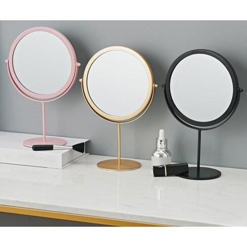 Standing Portable Metal Makeup Mirror Round Shape Desktop Vanity Mirror