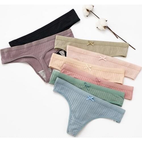 3Pcs/Lot Womens Cotton G-String Thong Panties String Underwear Women Briefs Sexy Lingerie Pants Intimates Ladies Solid Low-Rise