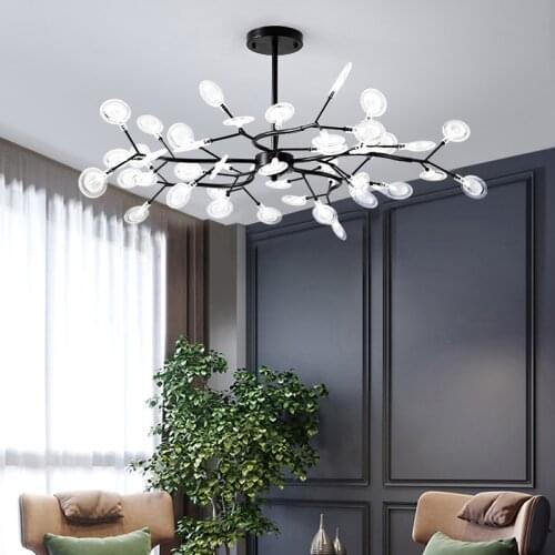Nordic Firefly Led Pendant Light Stylish Tree Branch Chandelier Lamp Iron Black Luster Ceiling Lamp Living Room Bedroom Fixtures