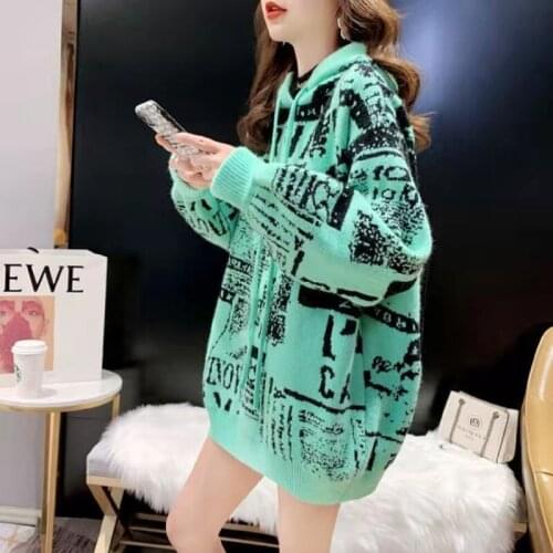 Hot Ins Hooded Sweatshirt Knitted Sweater Hoodies 2021 Autumn Winter Womens Sweater Casual Letter Pullover Lazy Jersey Mujer