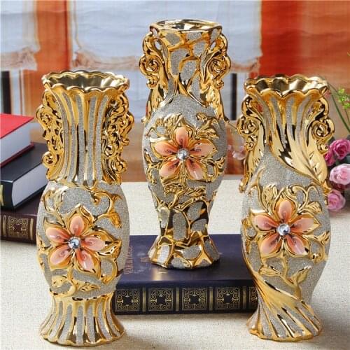 Europea Style Simple Ceramics Vase Manual Creativity Golden Large Retro Vase Table Living Room Adornos Salon Home Decor EK50HP