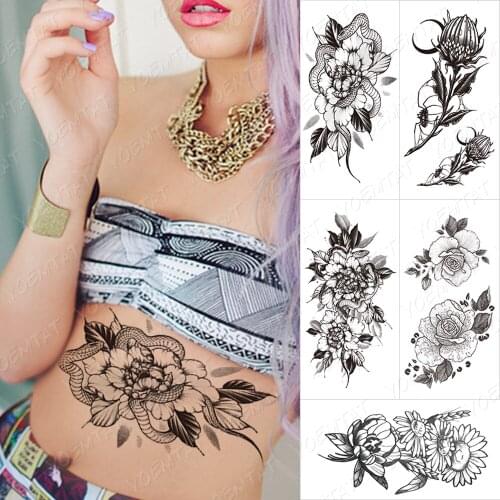 Waterproof Temporary Sleeve Tatooo Stickers Orchid Chrysanthemum Flower Legs Tatoo Transferable Body Art Male Women Fake Tattoo