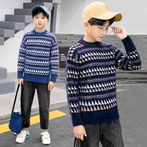 Boys Sweater Kids Outwear Tops 2021 Vintage Fleece Thicken Warm Winter Autumn Knitting Pullover Children Clothing