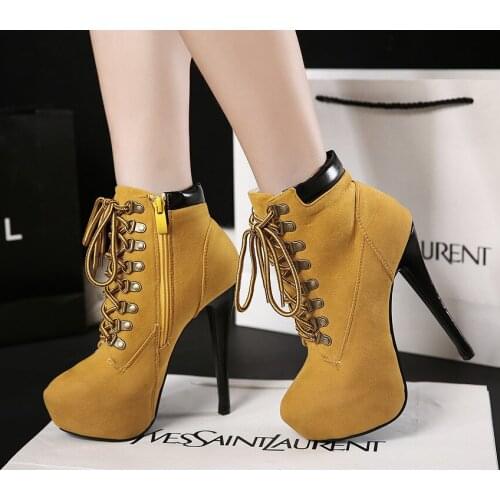 Womens Shoes Cross Straps High Heel Platform Lace Up Ankle Boots Black Casual Ladies Stiletto Booties In Winter
