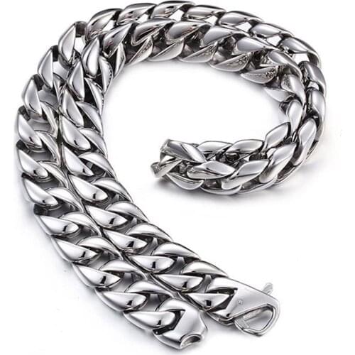 15mm High Quality Heavy Polished Jewelry Silver Color 316L Stainless Steel Cuban Chain Mens Necklace Xmas Gift Jewelry