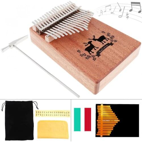 17 Key Mini Kalimba Elk Sound Hole Single Board Mahogany Thumb Piano Mbira Natural Keyboard Instrument with 7pcs Accessories