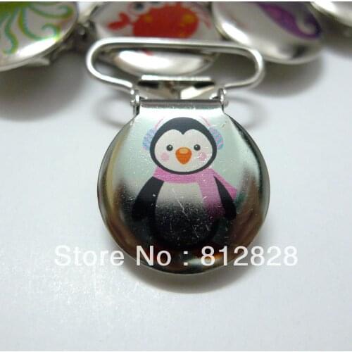 25pcs 1'' 25mm Enamel Painted Penguin With Headset Circle pacifier Clips